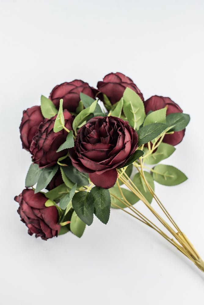 Artificial Burgundy Cabbage Rose Bush - 17.5" - Greenery MarketArtificial Flora35133BG