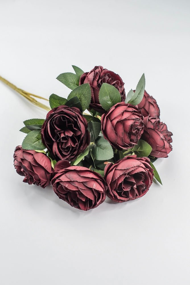 Artificial Burgundy Cabbage Rose Bush - 17.5" - Greenery MarketArtificial Flora35133BG
