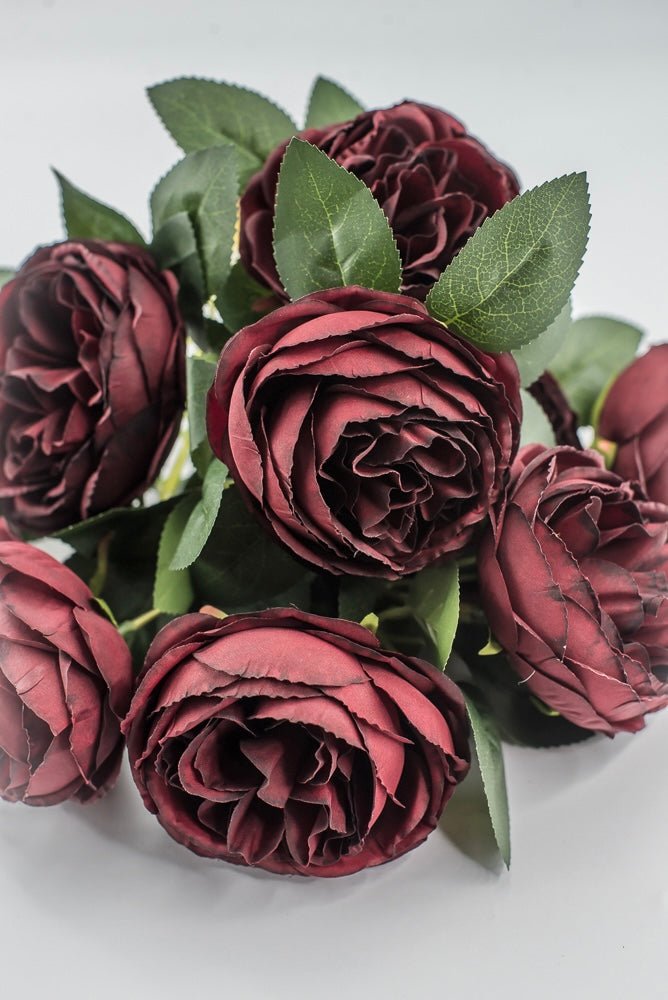 Artificial Burgundy Cabbage Rose Bush - 17.5" - Greenery MarketArtificial Flora35133BG