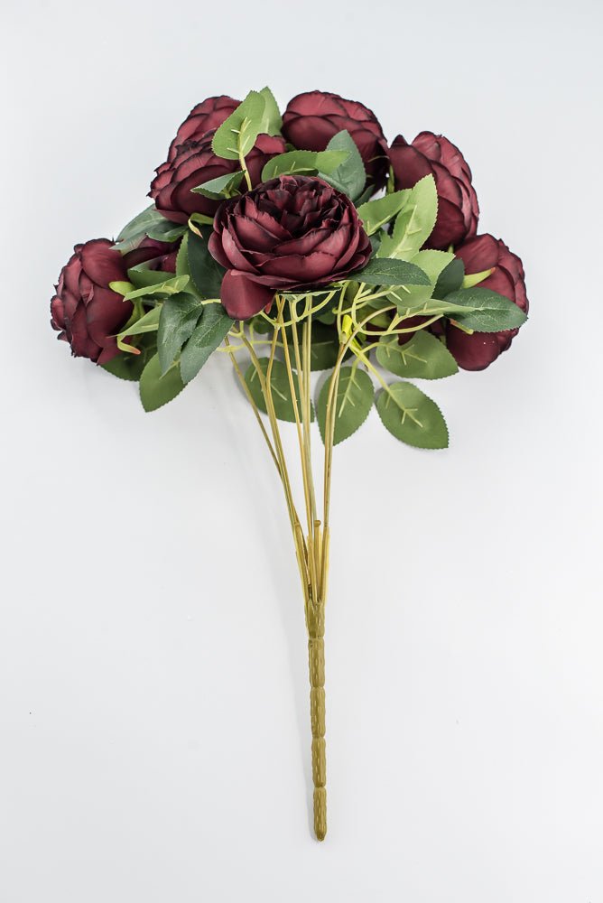 Artificial Burgundy Cabbage Rose Bush - 17.5" - Greenery MarketArtificial Flora35133BG