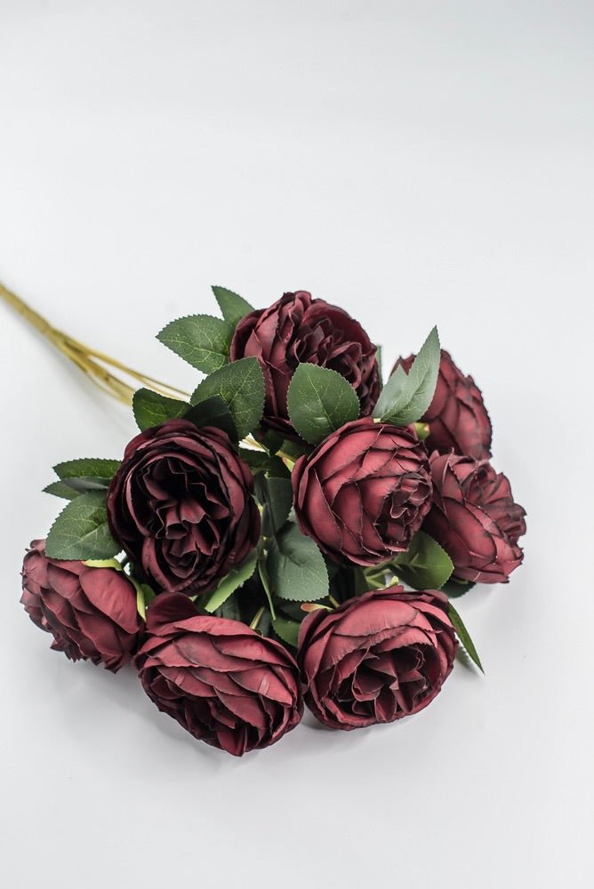 Artificial Burgundy Cabbage Rose Bush - 17.5" - Greenery MarketArtificial Flora35133BG