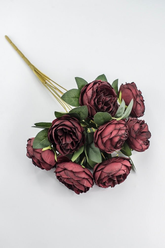 Artificial Burgundy Cabbage Rose Bush - 17.5" - Greenery MarketArtificial Flora35133BG