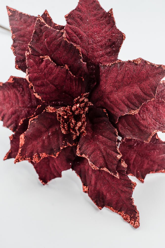 Artificial Burgundy Glitter Edge Velvet Poinsettia Spray - 25" - Greenery MarketArtificial Flora40462-BG