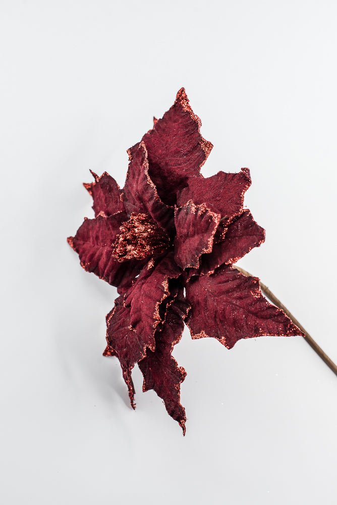 Artificial Burgundy Glitter Edge Velvet Poinsettia Spray - 25" - Greenery MarketArtificial Flora40462-BG
