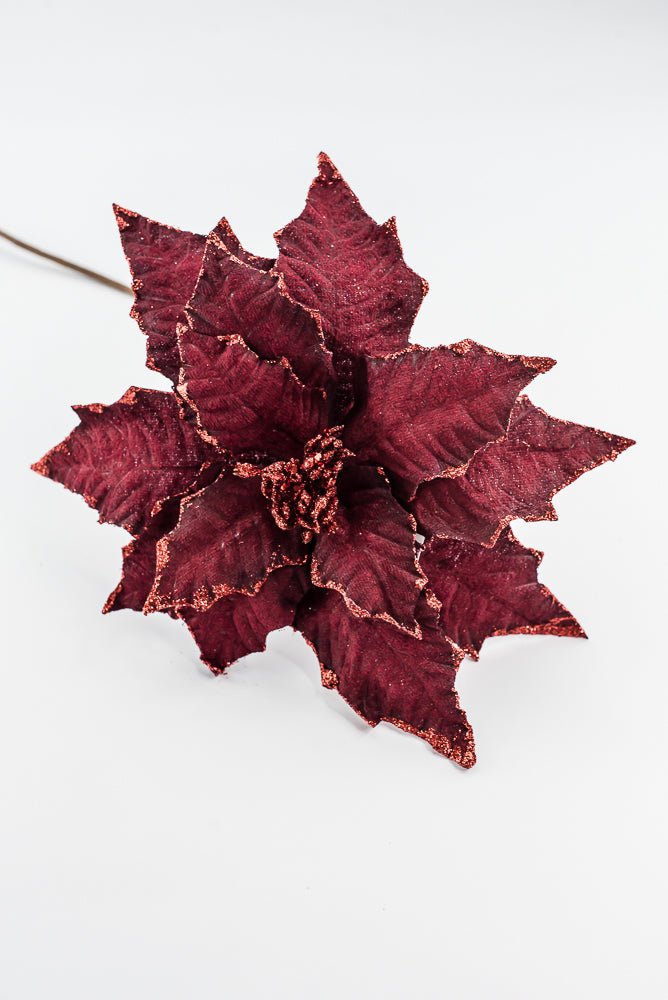 Artificial Burgundy Glitter Edge Velvet Poinsettia Spray - 25" - Greenery MarketArtificial Flora40462-BG