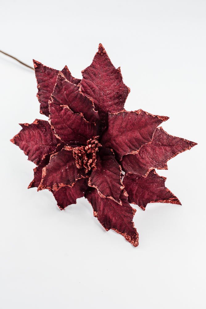 Artificial Burgundy Glitter Edge Velvet Poinsettia Spray - 25" - Greenery MarketArtificial Flora40462-BG