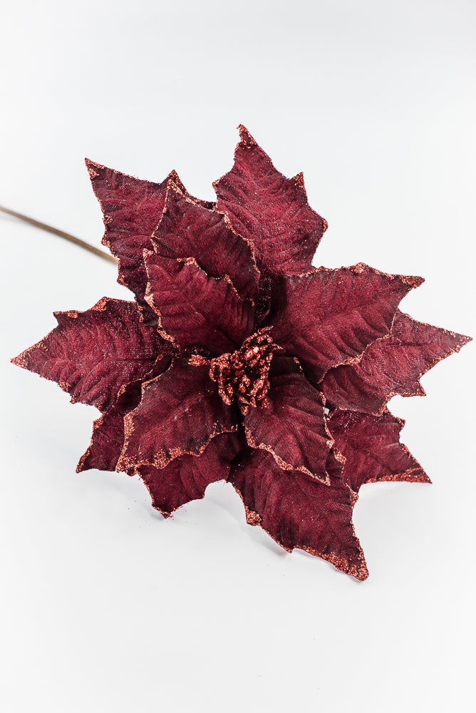 Artificial Burgundy Glitter Edge Velvet Poinsettia Spray - 25" - Greenery MarketArtificial Flora40462-BG