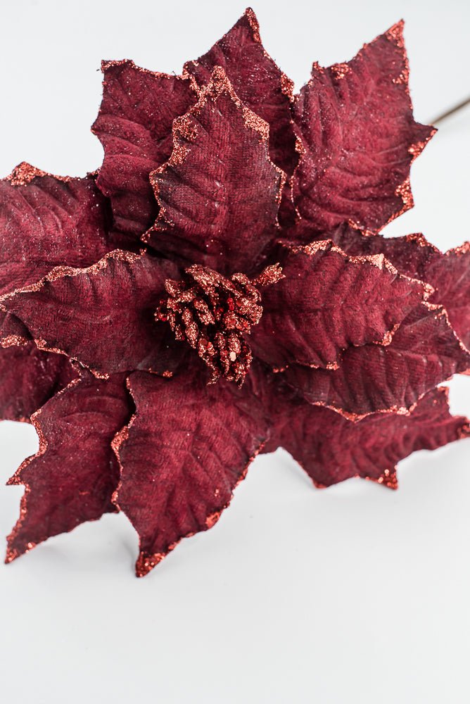 Artificial Burgundy Glitter Edge Velvet Poinsettia Spray - 25" - Greenery MarketArtificial Flora40462-BG