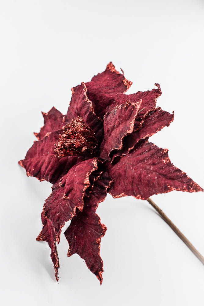 Artificial Burgundy Glitter Edge Velvet Poinsettia Spray - 25" - Greenery MarketArtificial Flora40462-BG