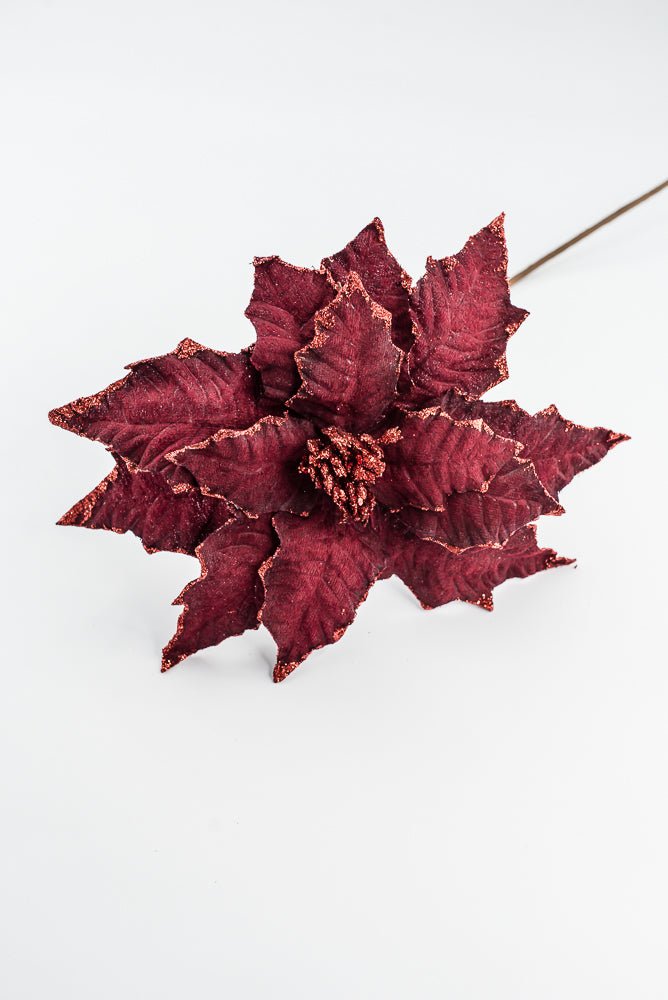 Artificial Burgundy Glitter Edge Velvet Poinsettia Spray - 25" - Greenery MarketArtificial Flora40462-BG