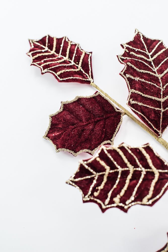 Artificial Burgundy Holly Velvet Glitter Spray - 26.5" - Greenery MarketArtificial Flowers277649