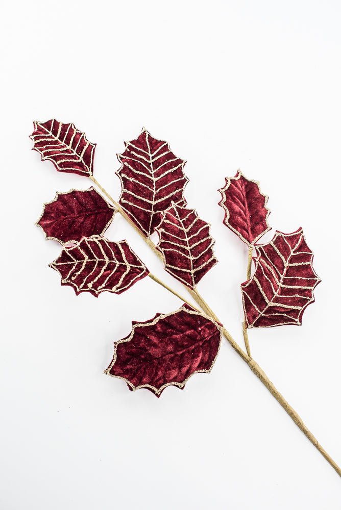 Artificial Burgundy Holly Velvet Glitter Spray - 26.5" - Greenery MarketArtificial Flowers277649