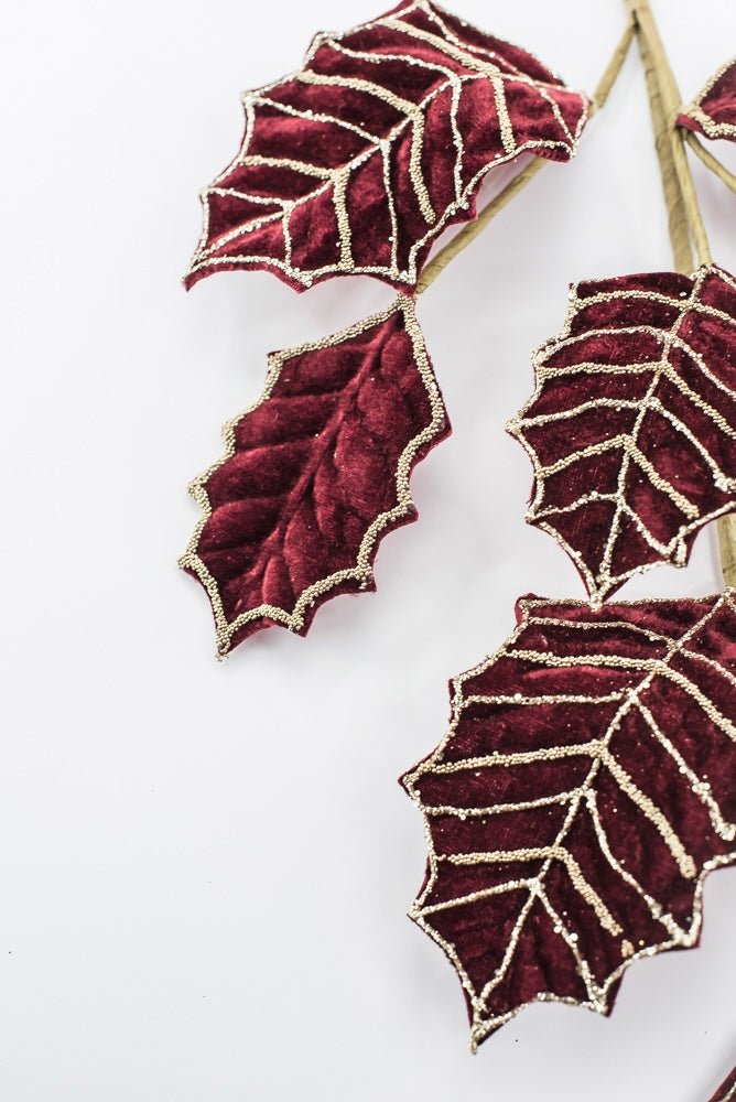Artificial Burgundy Holly Velvet Glitter Spray - 26.5" - Greenery MarketArtificial Flowers277649
