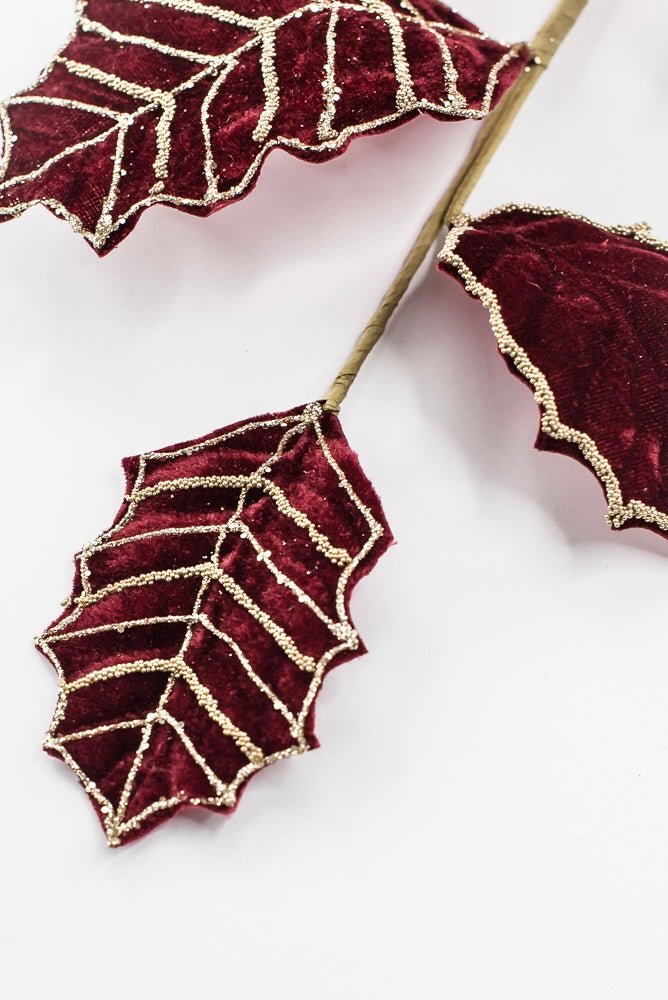 Artificial Burgundy Holly Velvet Glitter Spray - 26.5" - Greenery MarketArtificial Flowers277649