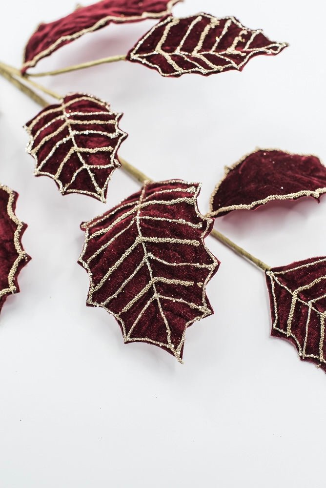 Artificial Burgundy Holly Velvet Glitter Spray - 26.5" - Greenery MarketArtificial Flowers277649