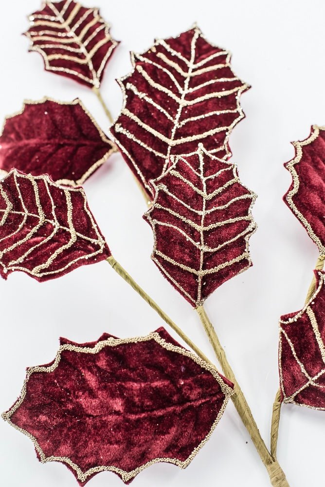Artificial Burgundy Holly Velvet Glitter Spray - 26.5" - Greenery MarketArtificial Flowers277649