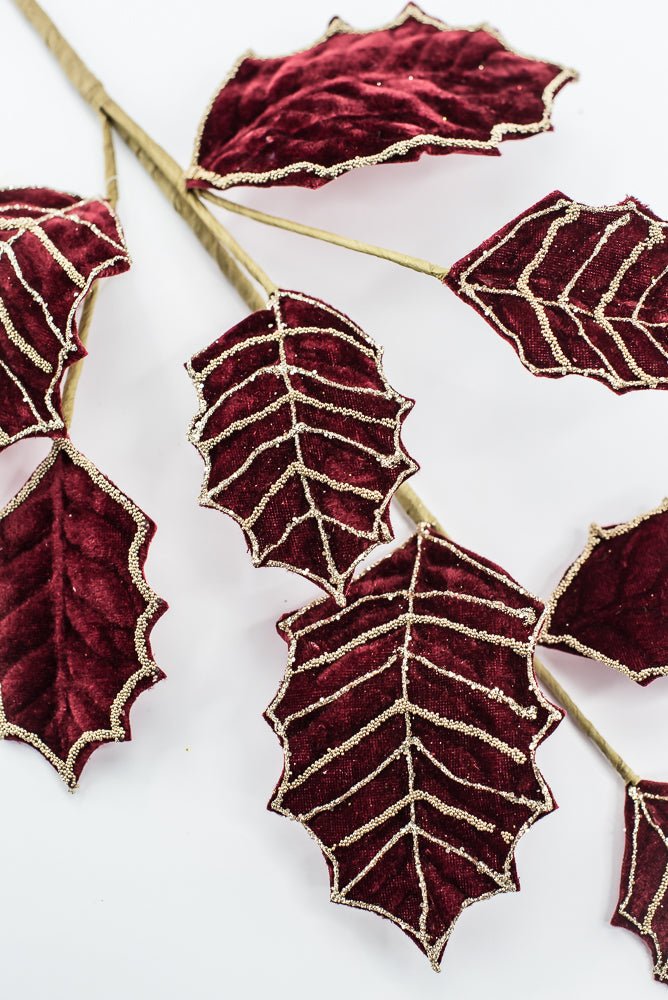 Artificial Burgundy Holly Velvet Glitter Spray - 26.5" - Greenery MarketArtificial Flowers277649