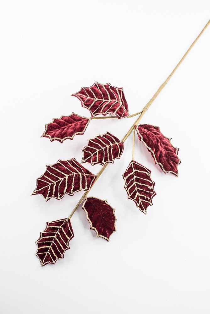 Artificial Burgundy Holly Velvet Glitter Spray - 26.5" - Greenery MarketArtificial Flowers277649