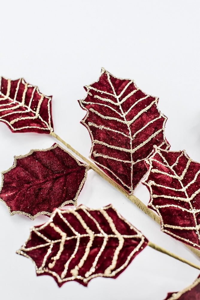 Artificial Burgundy Holly Velvet Glitter Spray - 26.5" - Greenery MarketArtificial Flowers277649