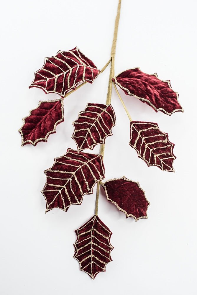 Artificial Burgundy Holly Velvet Glitter Spray - 26.5" - Greenery MarketArtificial Flowers277649