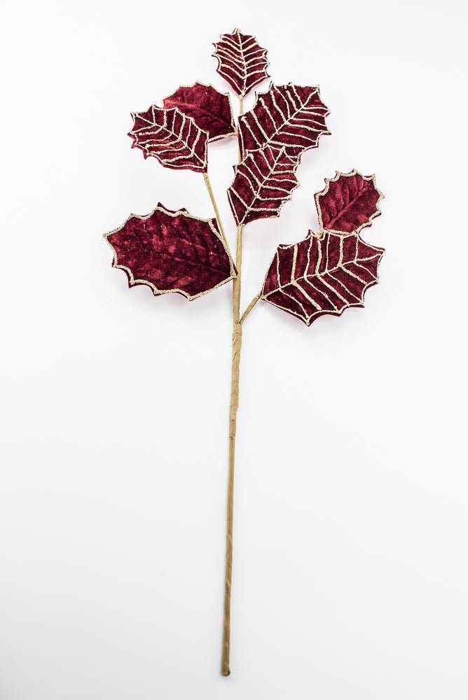 Artificial Burgundy Holly Velvet Glitter Spray - 26.5" - Greenery MarketArtificial Flowers277649