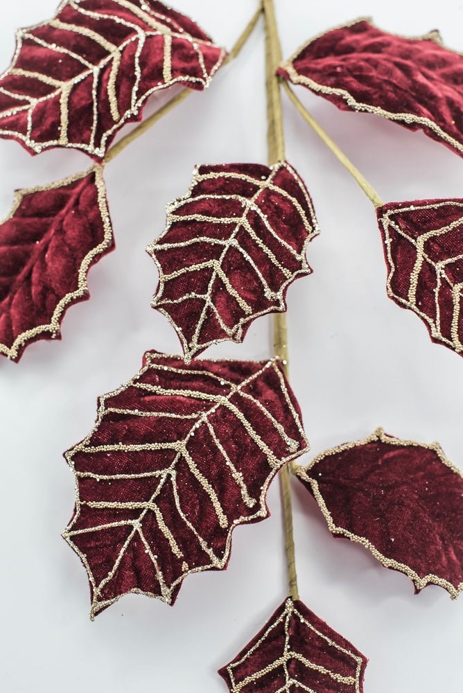 Artificial Burgundy Holly Velvet Glitter Spray - 26.5" - Greenery MarketArtificial Flowers277649