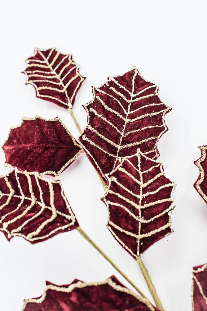 Artificial Burgundy Holly Velvet Glitter Spray - 26.5" - Greenery MarketArtificial Flowers277649