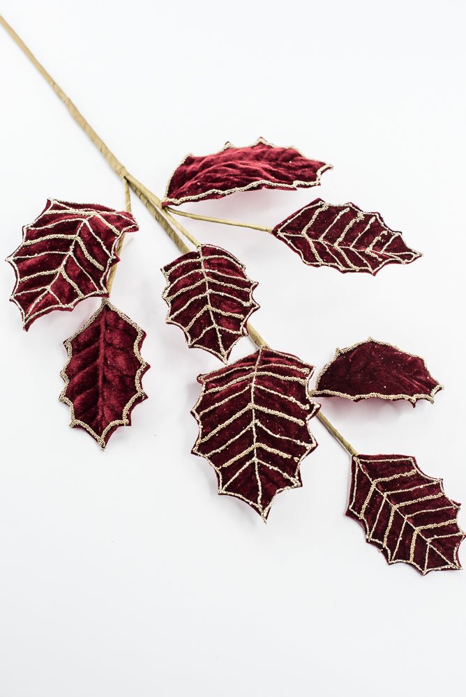 Artificial Burgundy Holly Velvet Glitter Spray - 26.5" - Greenery MarketArtificial Flowers277649