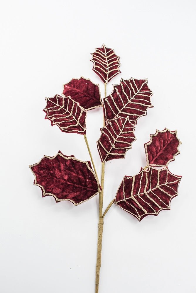 Artificial Burgundy Holly Velvet Glitter Spray - 26.5" - Greenery MarketArtificial Flowers277649
