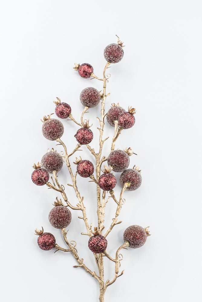 Artificial Burgundy Mixed Iced Glitter Berry Spray - 29" - Greenery MarketArtificial Flowers281078