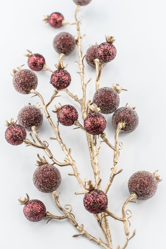Artificial Burgundy Mixed Iced Glitter Berry Spray - 29" - Greenery MarketArtificial Flowers281078