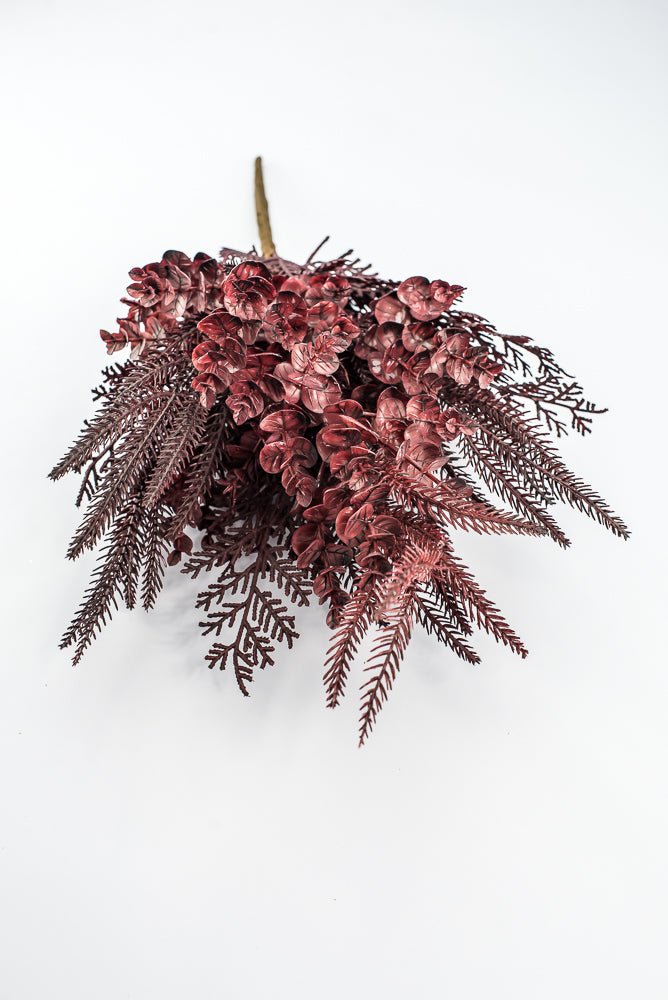 Artificial, Burgundy, Mixed Leaf & Eucalyptus Bush - 22" - Greenery MarketArtificial Flora32301-BG
