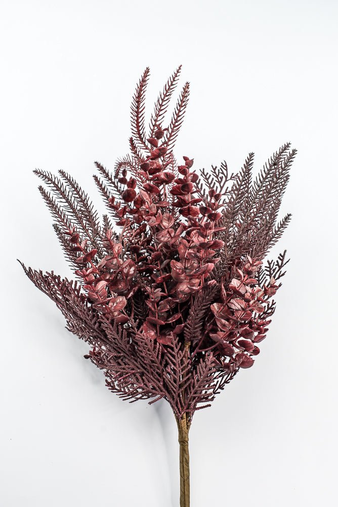 Artificial, Burgundy, Mixed Leaf & Eucalyptus Bush - 22" - Greenery MarketArtificial Flora32301-BG