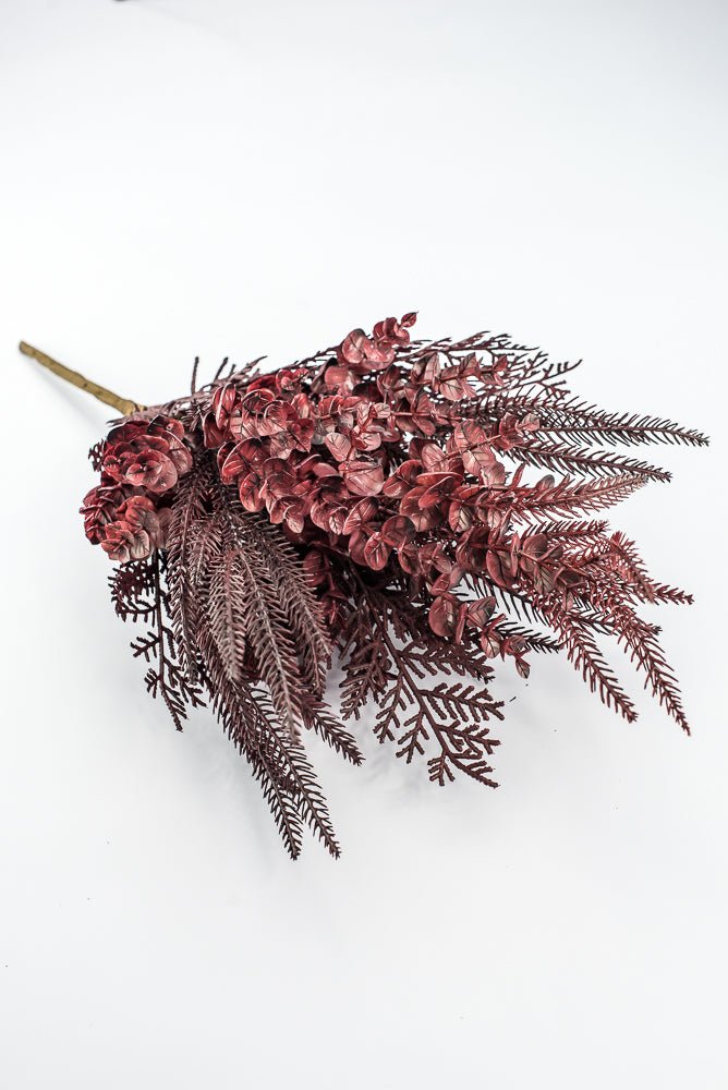 Artificial, Burgundy, Mixed Leaf & Eucalyptus Bush - 22" - Greenery MarketArtificial Flora32301-BG