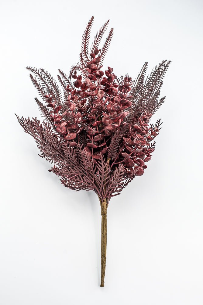 Artificial, Burgundy, Mixed Leaf & Eucalyptus Bush - 22" - Greenery MarketArtificial Flora32301-BG