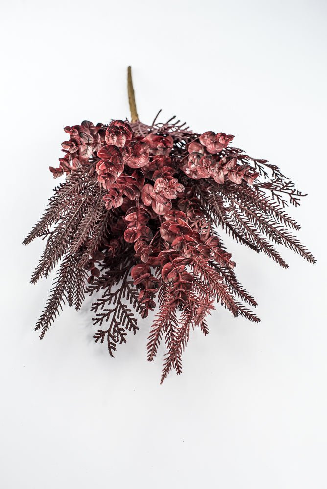 Artificial, Burgundy, Mixed Leaf & Eucalyptus Bush - 22" - Greenery MarketArtificial Flora32301-BG