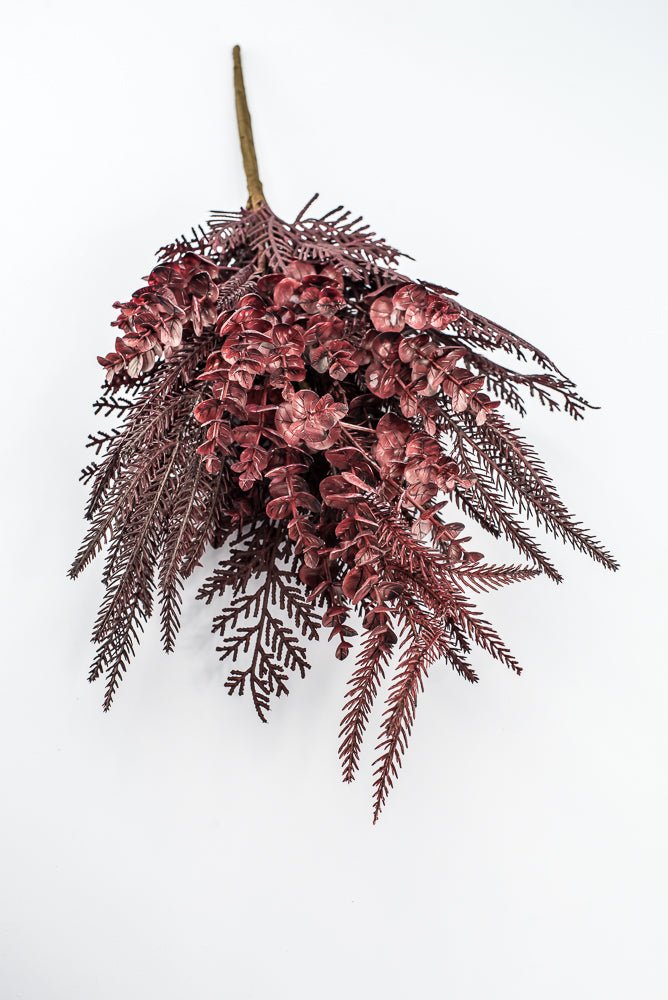 Artificial, Burgundy, Mixed Leaf & Eucalyptus Bush - 22" - Greenery MarketArtificial Flora32301-BG