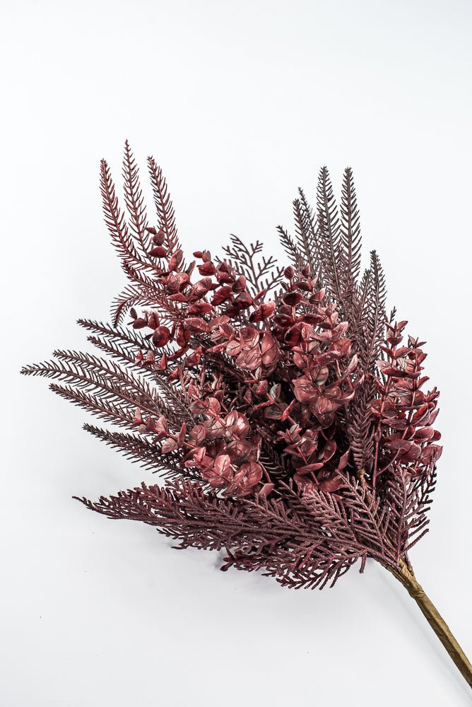 Artificial, Burgundy, Mixed Leaf & Eucalyptus Bush - 22" - Greenery MarketArtificial Flora32301-BG