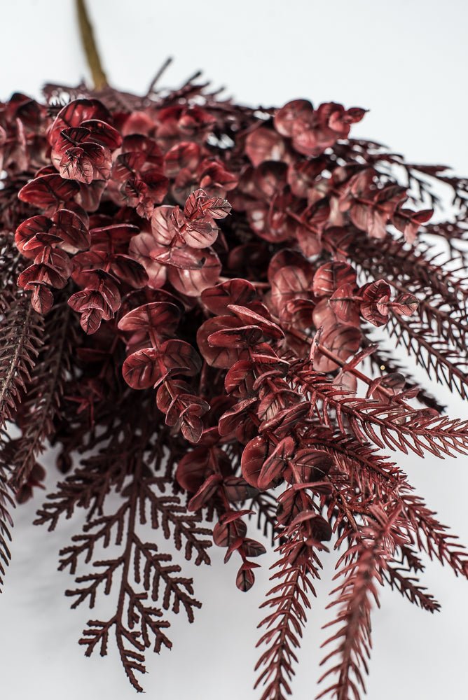 Artificial, Burgundy, Mixed Leaf & Eucalyptus Bush - 22" - Greenery MarketArtificial Flora32301-BG
