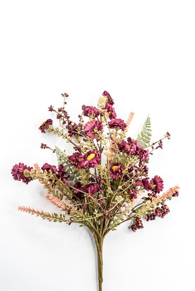 Artificial Burgundy Mixed Wild Daisy Berry Bush - 20" - Greenery MarketArtificial Flora65890-BG