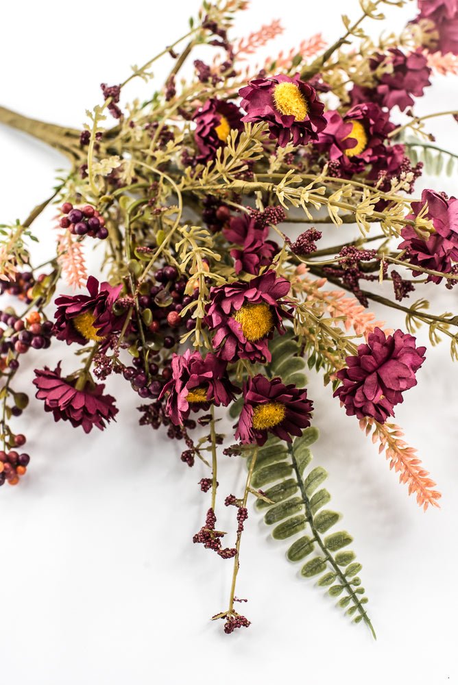 Artificial Burgundy Mixed Wild Daisy Berry Bush - 20" - Greenery MarketArtificial Flora65890-BG