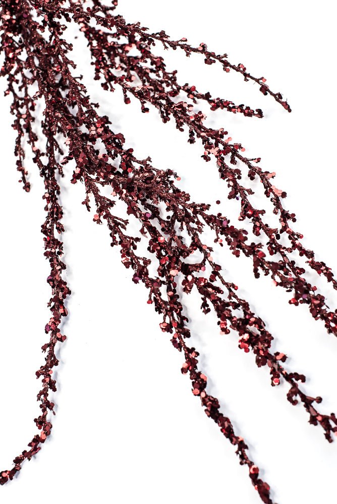 Artificial Burgundy Sequin Glitter Hanging Branch - 53" - Greenery MarketArtificial Branches253850
