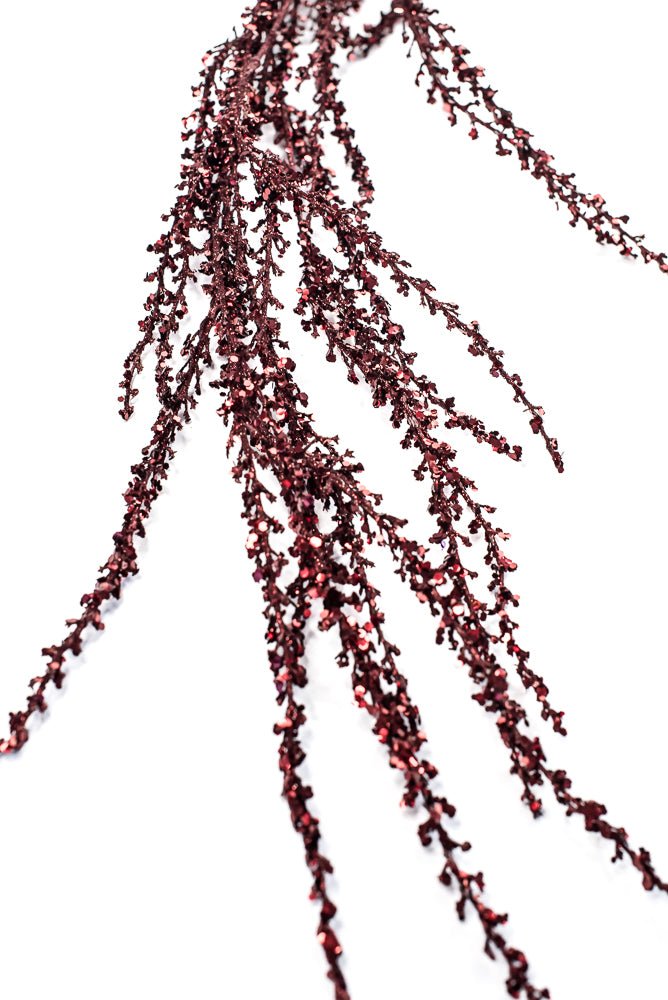 Artificial Burgundy Sequin Glitter Hanging Branch - 53" - Greenery MarketArtificial Branches253850