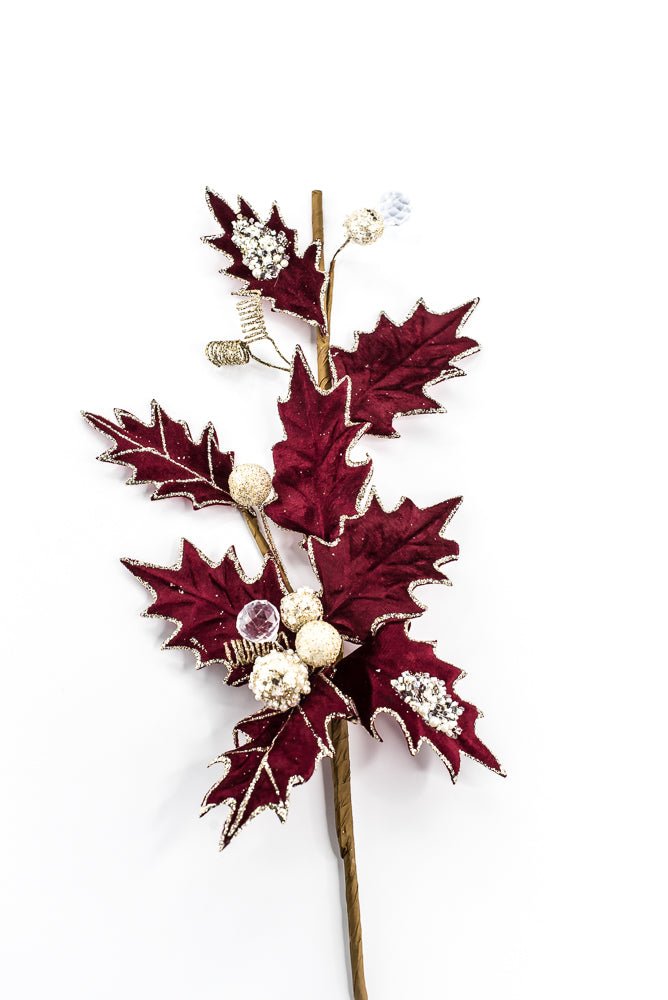 Artificial, Burgundy, Velvet Holly Berry With Glitter Spray - 25" - Greenery MarketArtificial Flora85855-BG