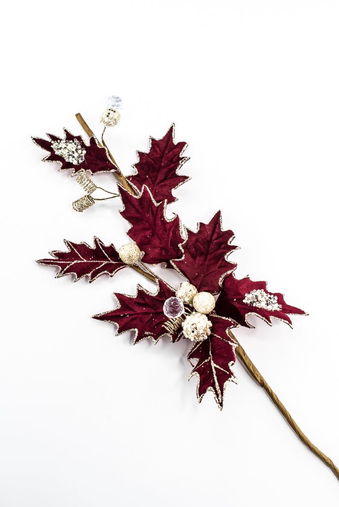 Artificial, Burgundy, Velvet Holly Berry With Glitter Spray - 25" - Greenery MarketArtificial Flora85855-BG