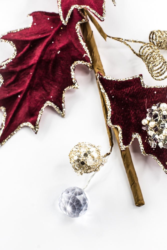 Artificial, Burgundy, Velvet Holly Berry With Glitter Spray - 25" - Greenery MarketArtificial Flora85855-BG