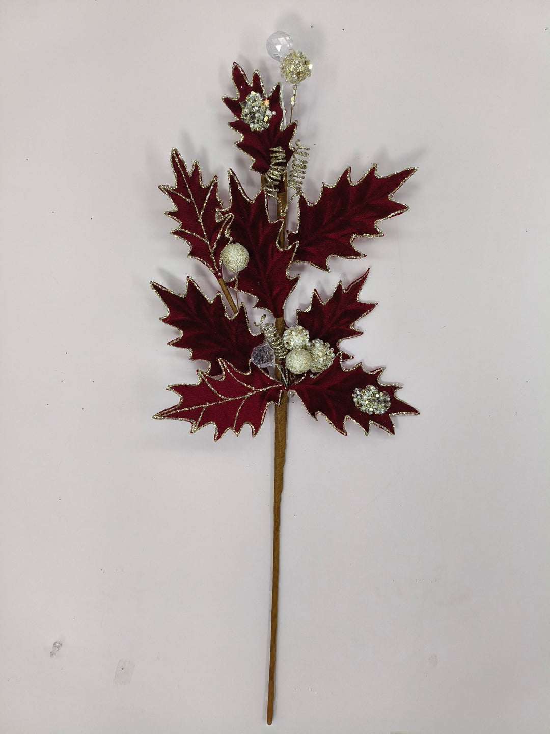 Artificial Burgundy Velvet Holly Berry With Glitter Spray - 25" - Greenery MarketArtificial Flora85855-BG