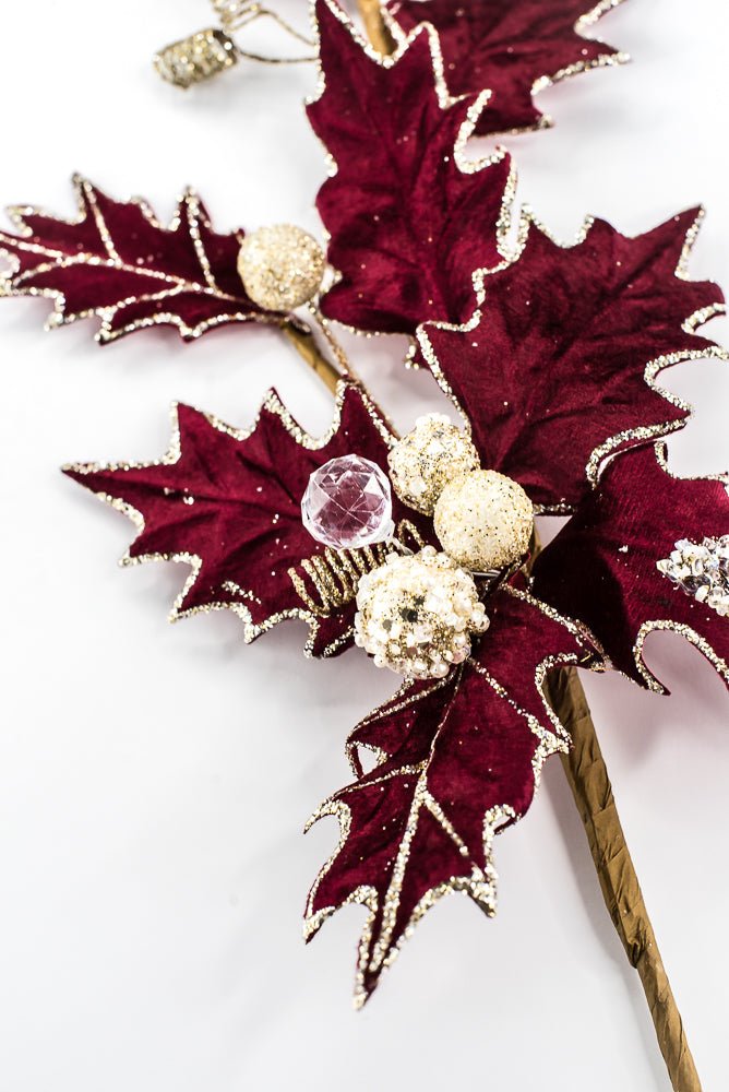 Artificial, Burgundy, Velvet Holly Berry With Glitter Spray - 25" - Greenery MarketArtificial Flora85855-BG