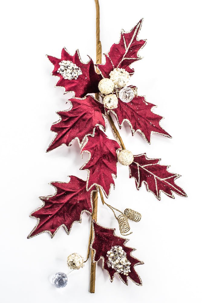 Artificial, Burgundy, Velvet Holly Berry With Glitter Spray - 25" - Greenery MarketArtificial Flora85855-BG
