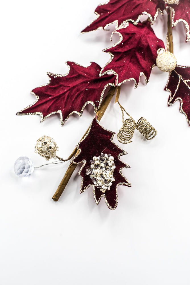 Artificial, Burgundy, Velvet Holly Berry With Glitter Spray - 25" - Greenery MarketArtificial Flora85855-BG